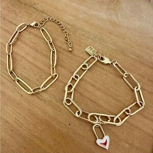 Gold Heart Charm Bracelet Set